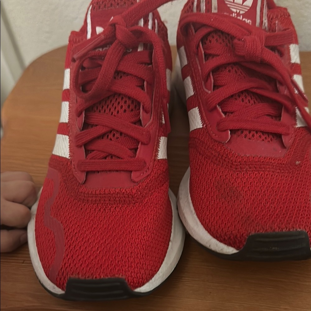 Adidas Red and White Sneakers with Breathable Mesh